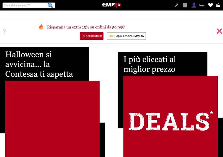 Screenshot della home page di EMP che mostra le sue offerte attive, ottenuto il 19/10/2026
