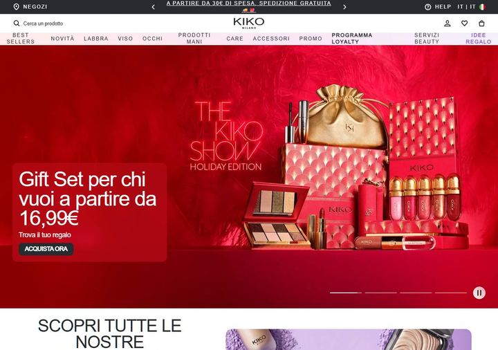 Screenshot della home page di KIKO che mostra le sue offerte attive, ottenuto il 19/10/2026