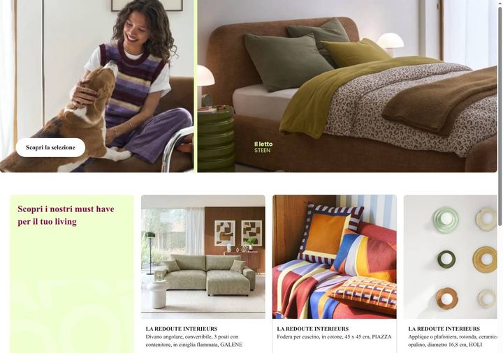 Screenshot della home page di La Redoute che mostra le sue offerte attive, ottenuto il 19/10/2026