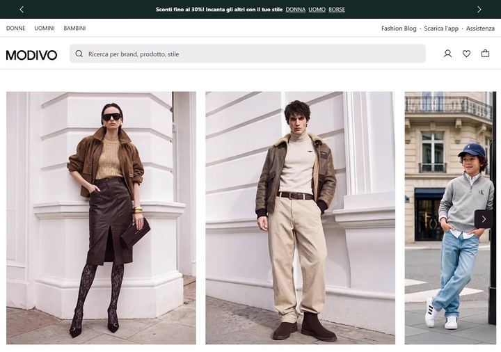 Screenshot della home page di Modivo che mostra le sue offerte attive, ottenuto il 19/10/2026