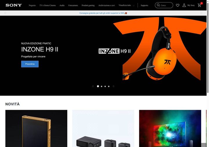 Screenshot della home page di Sony Italia che mostra le sue offerte attive, ottenuto il 19/10/2026