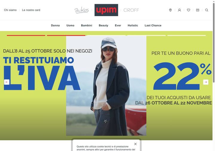 Screenshot della home page di Upim che mostra le sue offerte attive, ottenuto il 19/10/2026