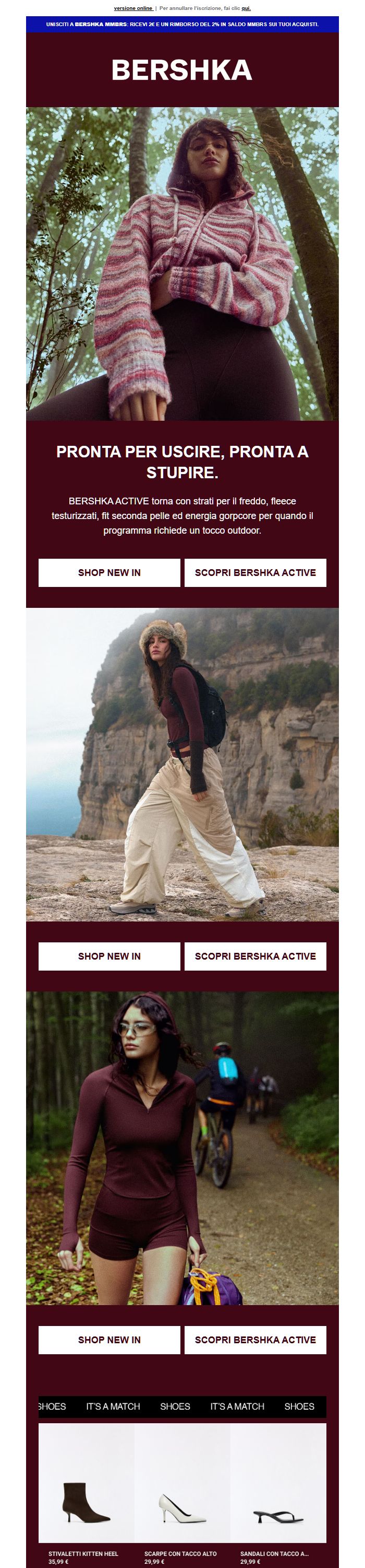 Screenshot della newsletter di Bershka che mostra le sue ultime offerte, ricevuto il 16/10/2026