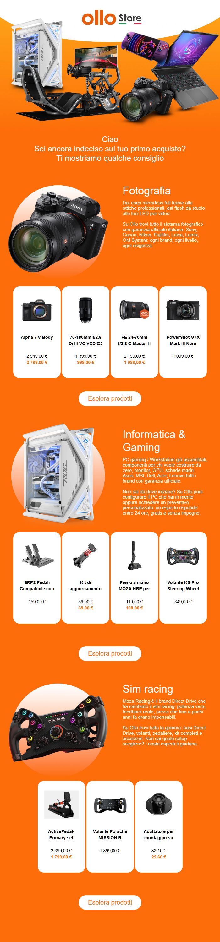 Screenshot della newsletter di Ollo Store che mostra le sue ultime offerte, ricevuto il 16/10/2026